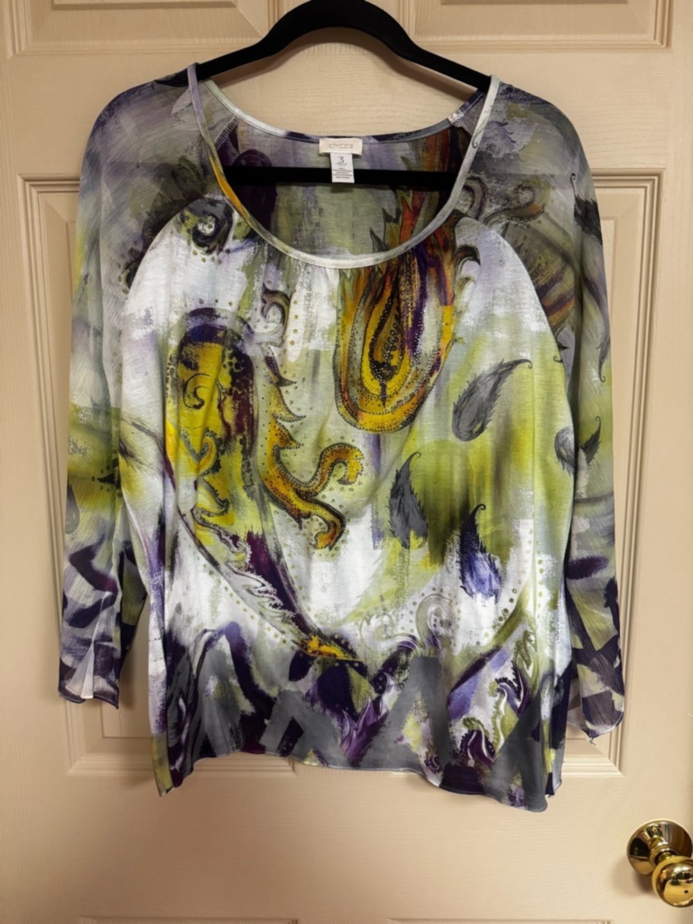 Chicos beaded Lightweight Women's Abstract Print Top - Green & Purple size 3